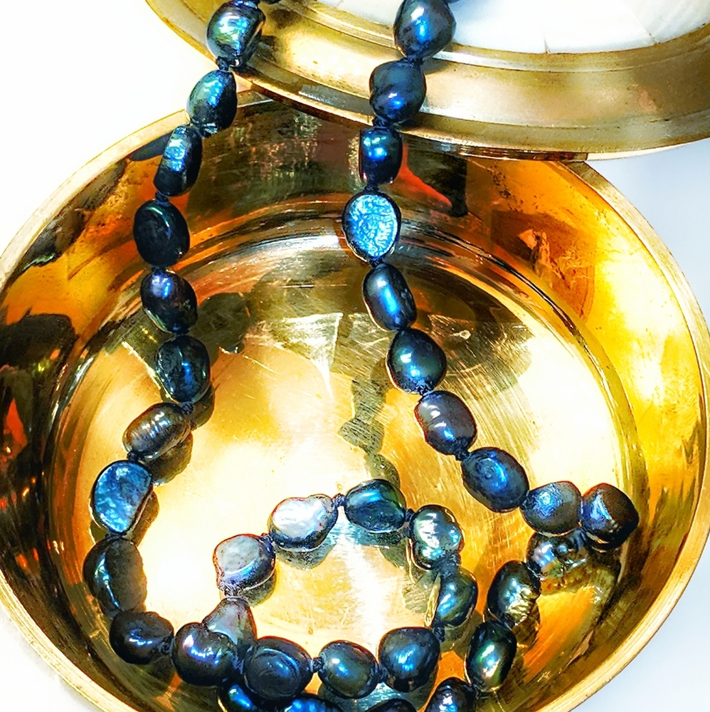 Peacock Blue Baroque Tahitian Pearl Necklace